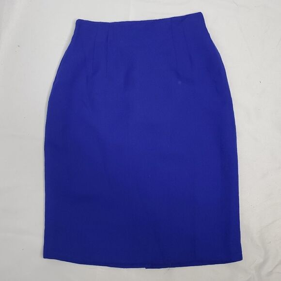 VINTAGE 90s royal blue skirt elastic waist knee length pencil M - Picture 7 of 12